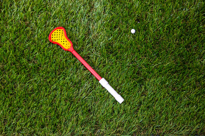 Mini Lacrosse Decorative Stick Red Stick/ Yellow Basket
